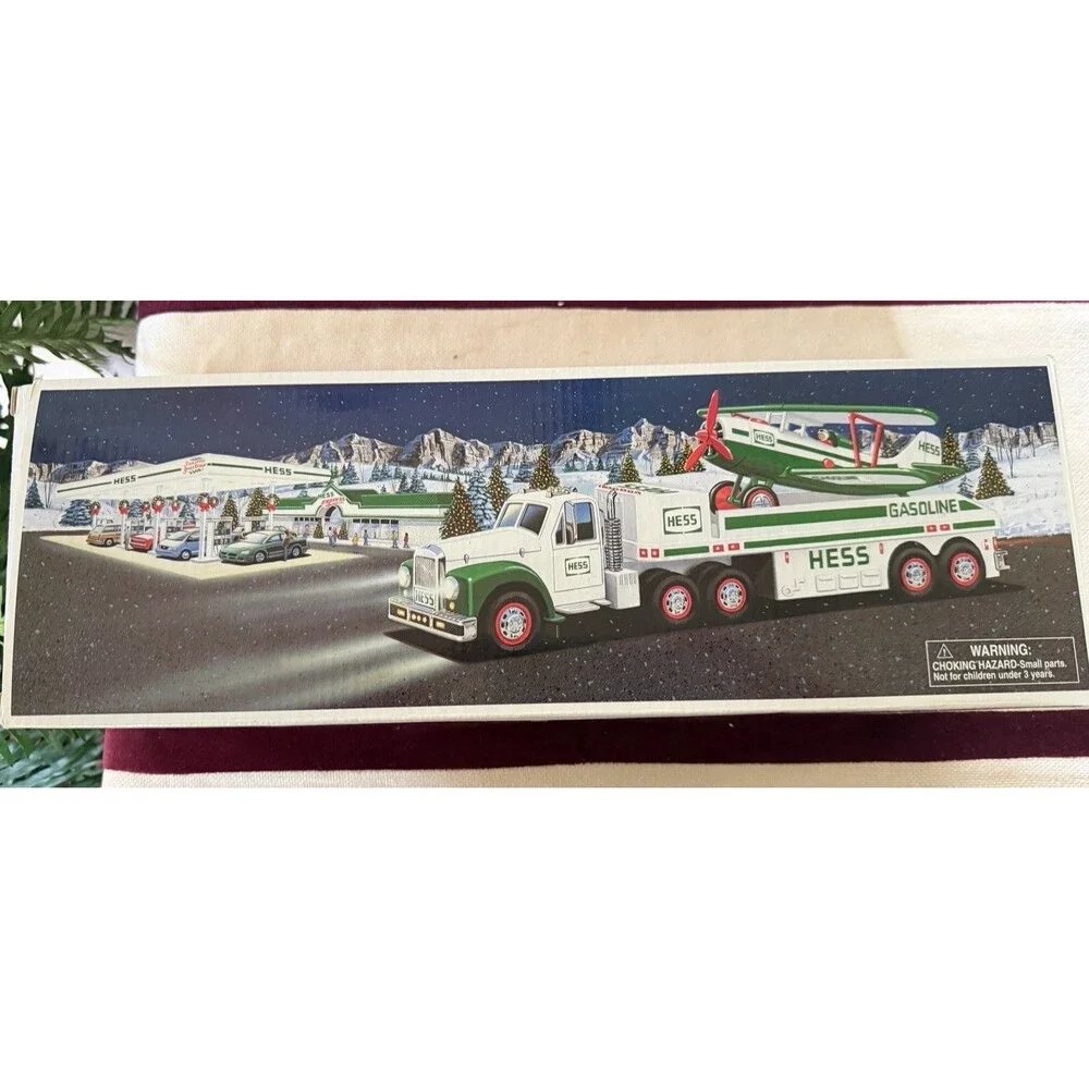 2002 Hess Toy Truck and Airplane Set Flatbed Transporter for Motorized Biplane